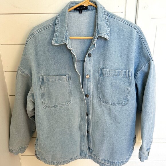 Womens Denim Shacket Shirt Tunic Length Light Denim Heavyweight - Picture 3 of 6